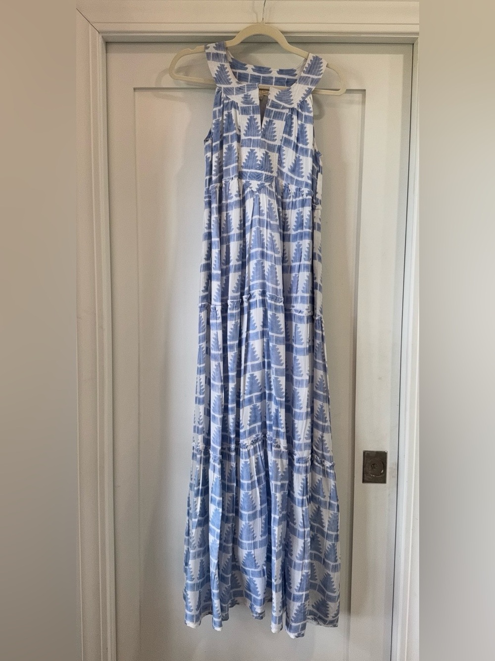 Blue and white silk maxi